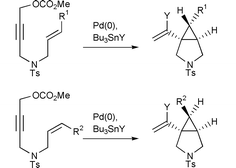Graphical abstract: Diastereoselective cascade synthesis of azabicyclo[3.1.0]hexanes from acyclic precursors