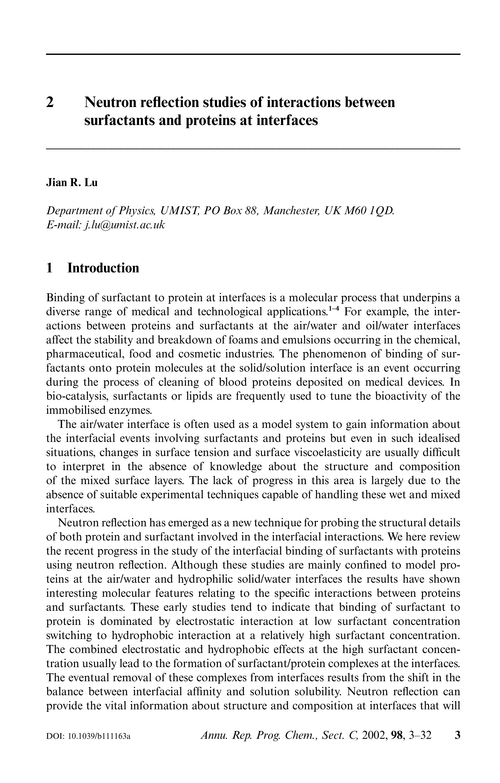2  Neutron reflection studies of interactions between surfactants and proteins at interfaces