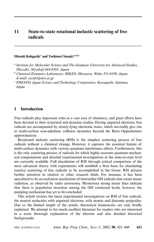 11  State-to-state rotational inelastic scattering of free radicals