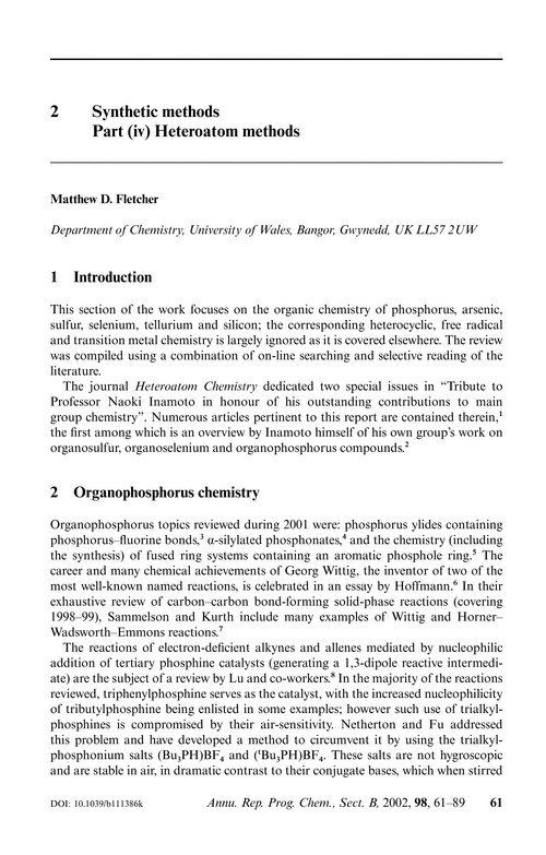 2  Synthetic methods Part (iv) Heteroatom methods