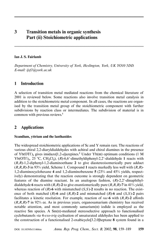 3  Transition metals in organic synthesis Part (ii) Stoichiometric applications