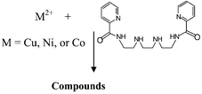 Graphical abstract: Equilibrium and structural studies of complexes with a hexadentate ligand containing amide, amine and pyridyl nitrogen donors. Crystal structures of copper(ii), nickel(ii) and cobalt(iii) complexes