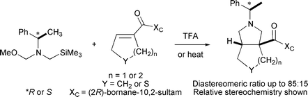 Graphical abstract: Diastereoselective addition of chiral azomethine ylides to cyclic α,β-unsaturated N-enoylbornanesultams
