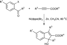 Graphical abstract: Nickel-catalyzed regioselective carbocyclization of ortho-halophenyl ketones with propiolates: an efficient route to disubstituted indenols