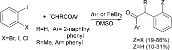 Graphical abstract: Reactions of o-iodohalobenzenes with carbanions of aromatic ketones. Synthesis of 1-aryl-2-(o-halophenyl)ethanones