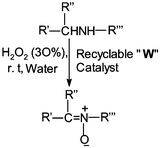 Graphical abstract: The first example of heterogeneous oxidation of secondary amines by tungstate-exchanged Mg-Al layered double hydroxides: a green protocol