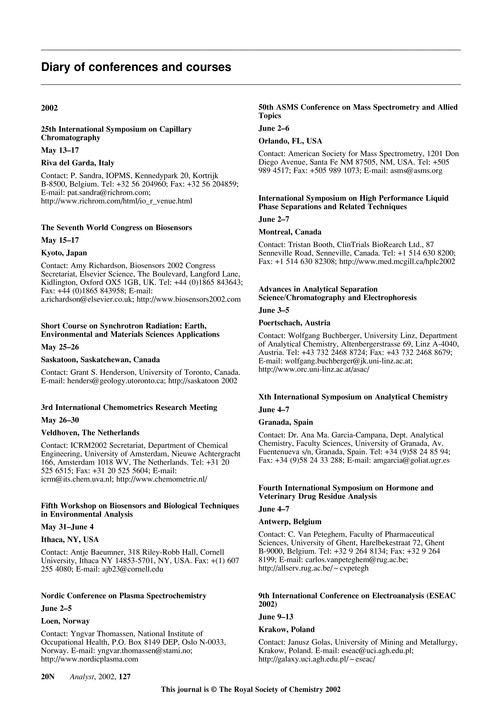 Diary of Conferences and Courses