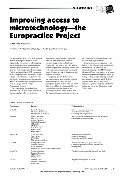 Viewpoint: Improving access to microtechnology—the Europractice Project