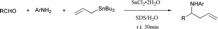 Graphical abstract: Tin(ii) chloride mediated allylation of aldimines generated in situ with allylstannane in water