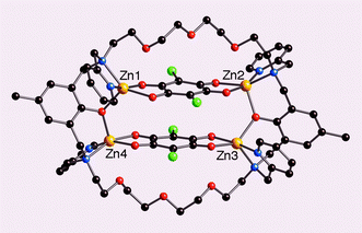 Graphical abstract: Insertion of a strongly π–π stacked chloranilate pair into an M4 arrangement preorganized within a large macrocyclic ligand (M = Zn2+ and Cu2+)