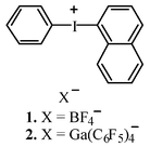 Graphical abstract: The crystal and molecular structures of 1-naphthylphenyliodonium tetrafluoroborate and 1-naphthylphenyliodonium tetrakis(pentafluorophenyl)gallate