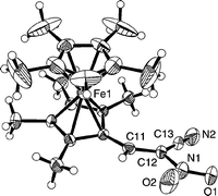 Graphical abstract: A novel solvatochromic 2-nitroacrylonitrile derived from octamethylferrocenecarbaldehyde