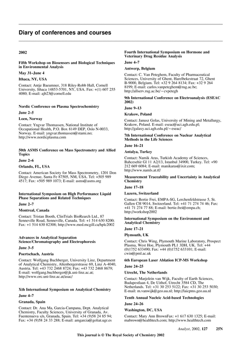 Diary of conferences and courses