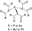 Graphical abstract: Synthesis and structural characterisation of the first tris(diacylpnictido)phosphines, P[E{C(O)R}2]3, E = P or As, R = But or Ph