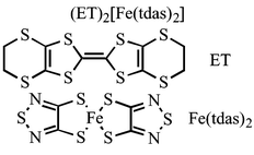 Graphical abstract: A two-dimensional radical salt based upon BEDT-TTF and the dimeric, magnetic anion [Fe(tdas)2]22−: (BEDT-TTF)2[Fe(tdas)2] (tdas = 1,2,5-thiadiazole-3,4-dithiolate)