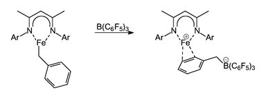 Graphical abstract: Benzyl anion abstraction from a (β-diiminato)Fe(ii) benzyl complex