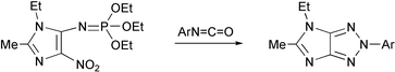 Graphical abstract: Synthesis of 2-aryl-2H,4H-imidazo[4,5-d][1,2,3]triazoles from triethyl N-(1-ethyl-2-methyl-4-nitro-1H-imidazol-5-yl)phosphorimidate by reaction with aryl isocyanates