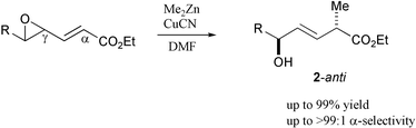 Graphical abstract: A regio- and stereoselective α-methylation of γ,δ-epoxy-α,β-unsaturated esters with a Me2Zn–CuCN reagent