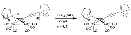 Graphical abstract: Double dehydration of a diynediol promoted by a single Co2(CO)6 unit; activation of an uncoordinated propargylic centre