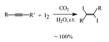Graphical abstract: New role of carbon dioxide in Lewis assisted Brönsted acid accelerated diiodination of alkynes in water