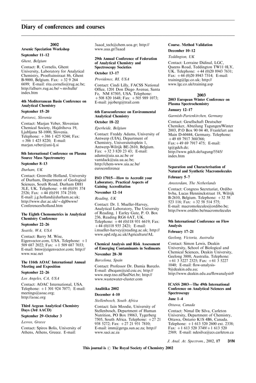 Diary of conferences and courses