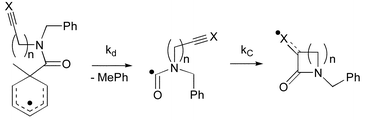 Graphical abstract: A kinetic EPR study of the dissociation of 1-carbamoyl-1-methylcyclohexa-2,5-dienyl radicals: release of aminoacyl radicals and their cyclisation