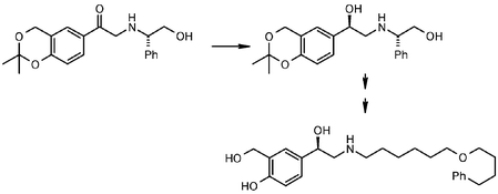 Graphical abstract: A mild, enantioselective synthesis of (R)-salmeterol via sodium borohydride–calcium chloride asymmetric reduction of a phenacyl phenylglycinol derivative