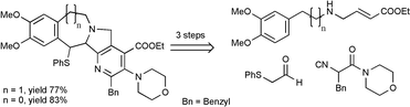 Graphical abstract: Rapid access to tetracyclic ring system of lennoxamine type natural product by combined use of a novel three-component reaction and Pummerer cyclization