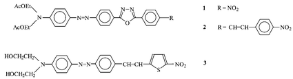 Graphical abstract: Synthesis and second order nonlinear optical properties of new chromophores containing 1,3,4-oxadiazole and thiophene rings