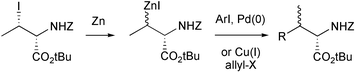 Graphical abstract: Palladium(0) catalysed and copper(i) promoted reactions of the secondary zinc reagent derived from L-threonine