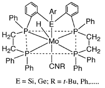 Graphical abstract: Reactions of quadruply chelated silyl- and germyl-molybdenum hydrido complexes with isocyanides: observation of the trans-influence on the silyl ligand