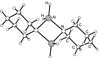 Graphical abstract: Dimeric piperidino-alane and -gallane: metal hydrides with a cyclic M(μ-N)2M core (M = Al or Ga)