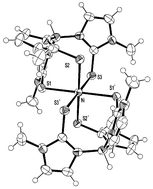 Graphical abstract: Structural and spectroscopic characterisation of bis-ligand complexes of iron(ii), nickel(ii) and nickel(iii) with the hydrotris(methimazolyl)borate anion: soft S6 donor sets generating a weak ligand field