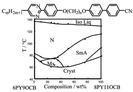 Graphical abstract: A novel frustrated phase produced by a binary system of non-symmetric dimeric liquid crystals