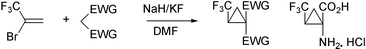 Graphical abstract: A convenient stereoselective synthesis of trifluoromethyl-substituted polyfunctionalized cyclopropane: synthesis of (±)-trans-trifluoronorcoronamic acid