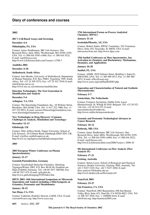 Diary of conferences and courses