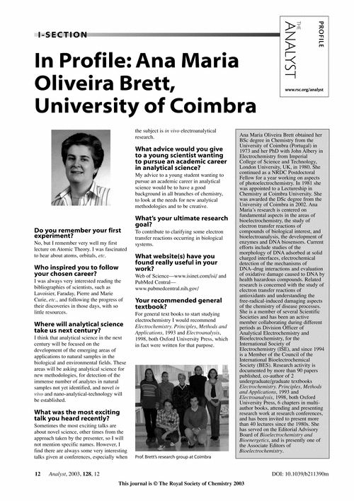 In Profile: Ana Maria Oliveira Brett, University of Coimbra