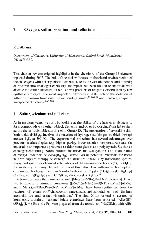 7 Oxygen Sulfur Selenium And Tellurium Annual Reports