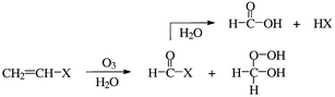 Graphical abstract: Ozonolysis of vinyl compounds, CH2 [[double bond, length half m-dash]] CH–X, in aqueous solution—the chemistries of the ensuing formyl compounds and hydroperoxides