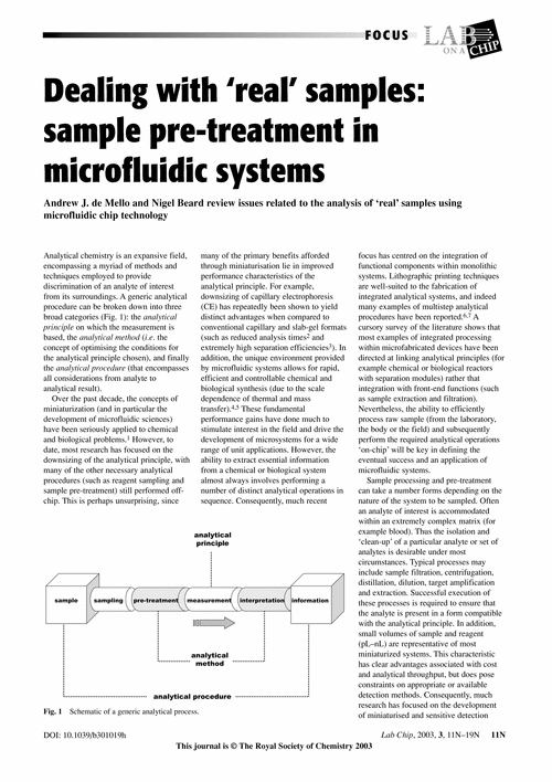 Focus. Dealing with ‘real’ samples: sample pre-treatment in microfluidic systems