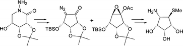 Graphical abstract: Cyclopentanes from N-amino-glyconolactams. A synthesis of mannostatin A