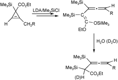 Graphical abstract: Lithiation/silylation of ethyl 2-alkyl-1-trimethylsilylcycloprop-2-ene-1-carboxylate. Experimental and computational study