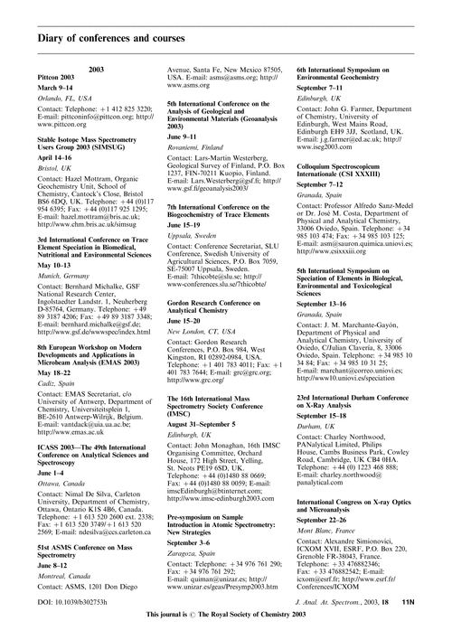 Diary of conferences and courses
