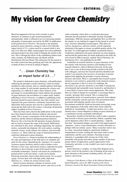 My vision for Green Chemistry