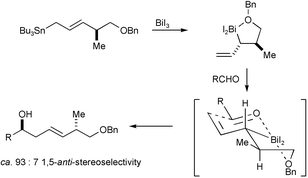 Graphical abstract: Remote stereocontrol using allylstannanes: reversal in stereoselectivity using indium(iii) and bismuth(iii) halides as promoters