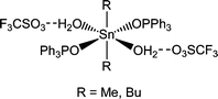 Graphical abstract: Diorganotin dications stabilized by neutral ligands in the solid state: [R2Sn(H2O)2(OPPh3)2](O3SCF3)2 (R = Me, Bu)