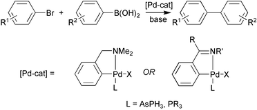 Graphical abstract: Phosphine and arsine adducts of N-donor palladacycles as catalysts in the Suzuki coupling of aryl bromides