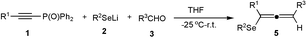 Graphical abstract: A novel one-pot three-component tandem Michael/aldol/Horner–Wadsworth–Emmons (HWE) reaction of lithium alkylselenolates with 1-alkynylphosphine oxides and aldehydes: facile synthesis of selenium-substituted allenes