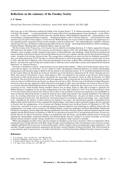 Reflections on the centenary of the Faraday Society