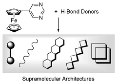 Graphical abstract: Supramolecular assembly of ferrocenes via hydrogen bonds: dimensional variation in ferrocenylpyrimidine complexes with carboxylic acids and aromatic alcohols